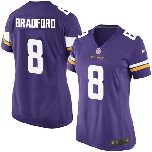 Nike Vikings #8 Sam Bradford Purple Team Color Women's Stitched NFL Elite Jersey